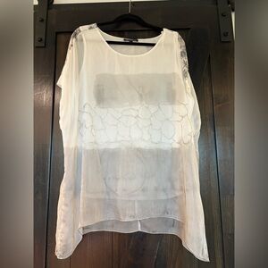 Chic Sheer Gray and White Women's Blouse